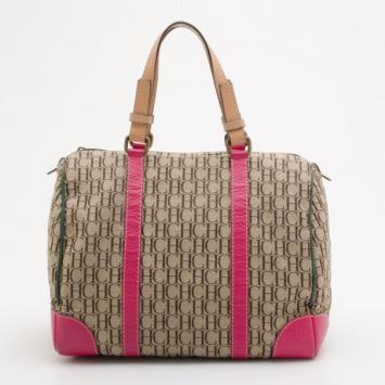 Pre Owned Carolina Herrera Pink Monogram Canvas and Leather Boston