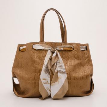 Pre Owned Carolina Herrera Monogram Embossed Scarf Tote