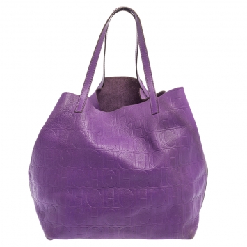 Pre Owned Carolina Herrera Purple Monogram Leather Matryoshka Tote