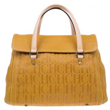 Pre Owned Carolina Herrera Tan Monogram Leather Satchel Bag