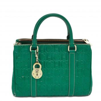 Pre Owned Carolina Herrera Green Embossed Leather Matteo Tote