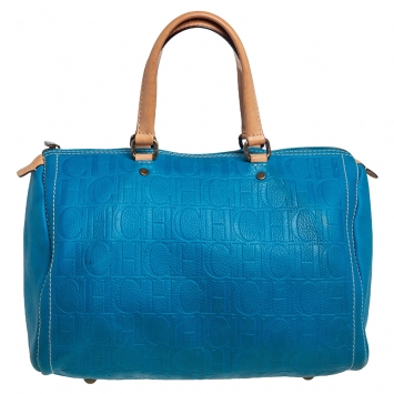 Pre Owned Carolina Herrera Turquoise Monogram Leather large Andy Boston Bag