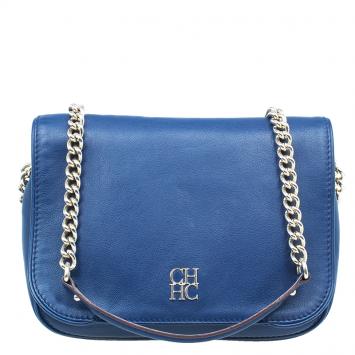 Pre Owned Carolina Herrera Blue Leather New Baltazar Flap Bag