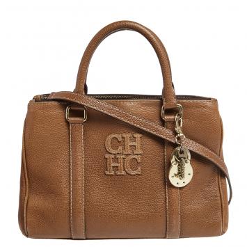 Pre Owned Carolina Herrera Brown Pebbled Leather Small Matteo Tote