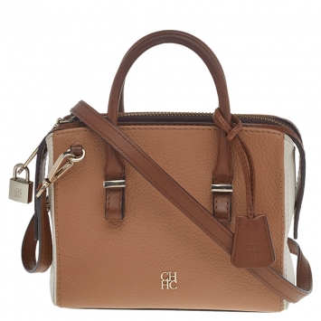 Pre Owned Carolina Herrera Brown/White Leather Satchel