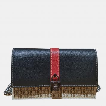 Pre Owned CH Carolina Herrera Multicolor Monogram Coated Canvas and Leather Wallet on Chain