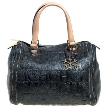 Pre Owned Carolina Herrera Black Monogram Leather Andy Boston Bag