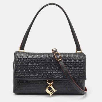 Pre Owned Carolina Herrera Black Embossed Leather Medium Camelot Bag 