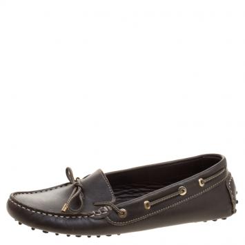 Pre Owned Carolina Herrera Brown Leather Bow Loafers Size 39
