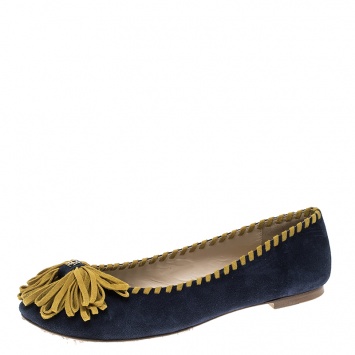 Pre Owned Carolina Herrera Two Tone Suede Whip Stitch Trim Ballet Flats Size 40