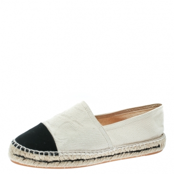 Pre Owned Carolina Herrera Monochrome Canvas Espadrilles Size 37