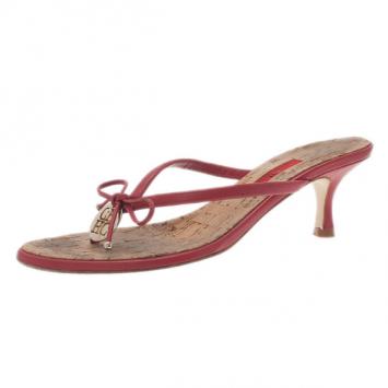 Pre Owned Carolina Herrera Red Leather Bow Sandals Size 39