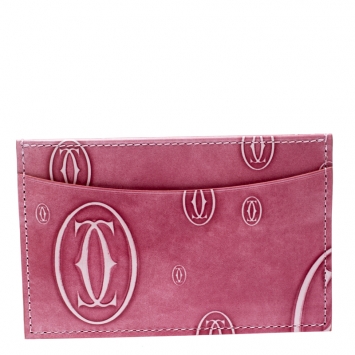 Pre Owned Cartier Pink Leather Happy Birthday Single Card Holder