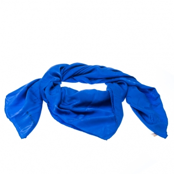 Pre Owned Must de Cartier Cobalt Blue Le Panthere Monogram Silk Square Scarf