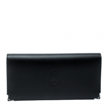 Pre Owned Cartier Black/Red Leather Must de Cartier Continental Wallet 