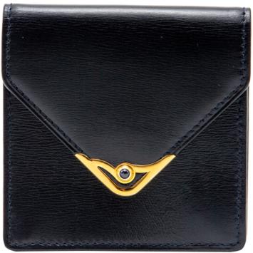 Pre Owned Cartier Sapphire Navy Black Leather Vintage Coin Wallet
