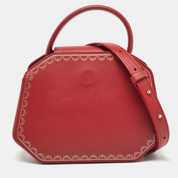 Pre Owned Cartier Red Leather Mini Guirlande De Cartier Top Handle Bag