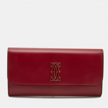 Pre Owned Cartier Red Leather C De Cartier Continental Wallet