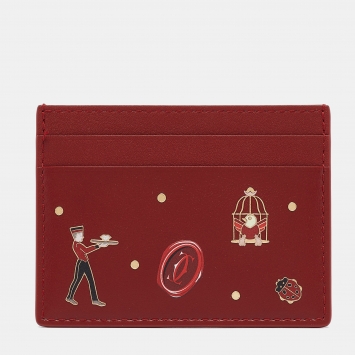 Pre Owned Cartier Red Leather Diabolo de Cartier Card Holder