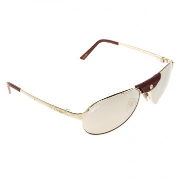 Pre Owned Cartier Burgundy Santos Dumont Gold Finish Rimmed Aviators