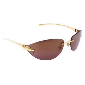 مملوكة مسبقًا Cartier Gold Panthere De Cartier Rimless Shield Sunglasses
