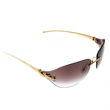 Pre Owned Cartier Gold/Brown Gradient Panthere De Cartier Rimless Shield Sunglasses