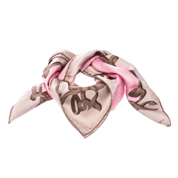Pre Owned Cartier Pink Monogram Patterned Jacquard Silk Square Scarf