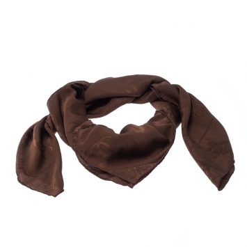 Pre Owned Must de Cartier Brown Le Panthere Monogram Silk Square Scarf