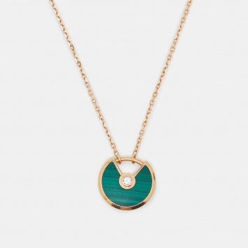 Pre Owned Cartier Amulette De Cartier Malachite Diamond 18k Rose Gold Necklace