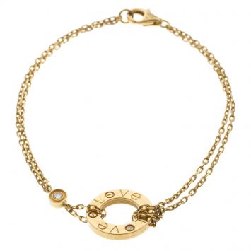 Pre Owned Cartier Love Diamond 18k Yellow Gold Chain Bracelet 16cm