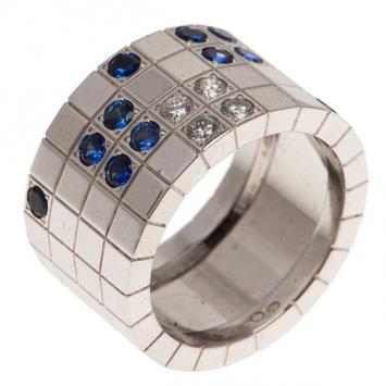 Pre Owned Cartier Lanieres Diamond and Sapphire White Gold Ring Size 54