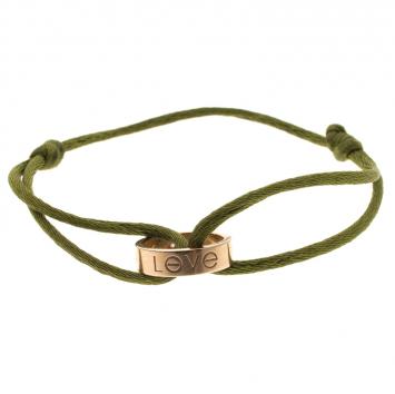 Pre Owned Cartier Love Charity Diamond 18k Rose Gold Green Cord Adjustable Bracelet