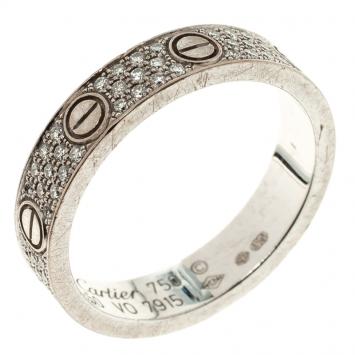 Pre Owned Cartier Love Diamond Paved 18k White Gold Wedding Band Ring Size 50