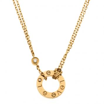 Pre Owned Cartier Love Diamond & 18k Yellow Gold Double Chain Necklace