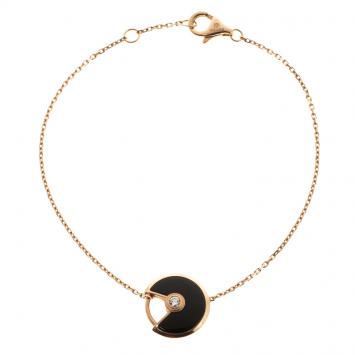 Pre Owned Cartier Amulette de Cartier Onyx & Diamond 18k Rose Gold Bracelet 16cm