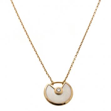 Pre Owned Cartier Amulette De Cartier Mother of Pearl & Diamond 18k Yellow Gold Necklace