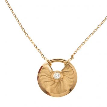Pre Owned Cartier Amulette de Cartier Diamond Textured 18k Yellow Gold Long Necklace