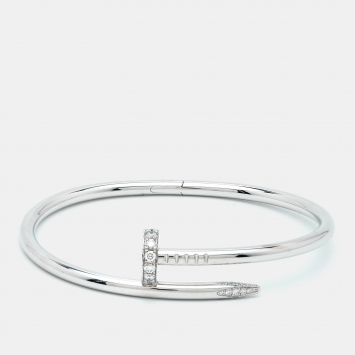 Pre Owned Cartier Juste Un Clou Diamonds 18k White Gold Classic Model Bracelet 17