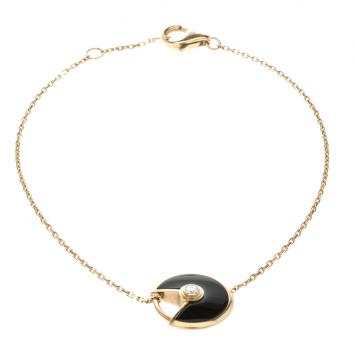Pre Owned Cartier Amulette de Cartier Onyx & Diamond 18k Rose Gold Bracelet