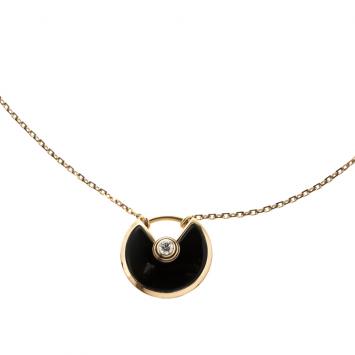 Pre Owned Cartier Amulette de Cartier Onyx & Diamond 18k Rose Gold Necklace