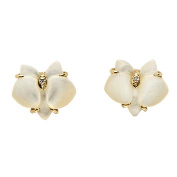 Pre Owned Cartier Caresse D'Orchidees Par Cartier Mother of Pearl Diamond 18k Yellow Gold Stud Earrings