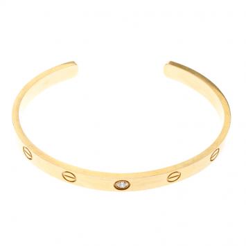 Pre Owned Cartier Love Diamond 18k Yellow Gold Open Cuff Bracelet 18cm