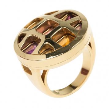 Pre Owned Cartier Pasha 18K Yellow Gold Multi Gemstone Ring Size 52