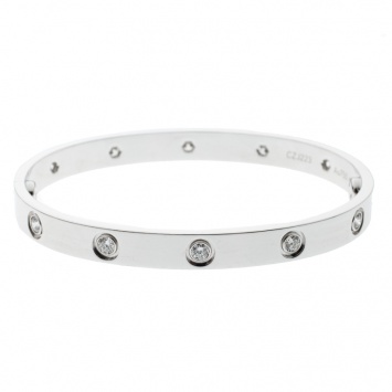 Pre Owned Cartier Love 10 Diamonds 18k White Gold Bracelet 17cm