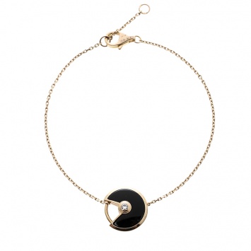 Pre Owned Cartier Amulette De Cartier Diamond Onyx 18k Rose Gold Bracelet XS