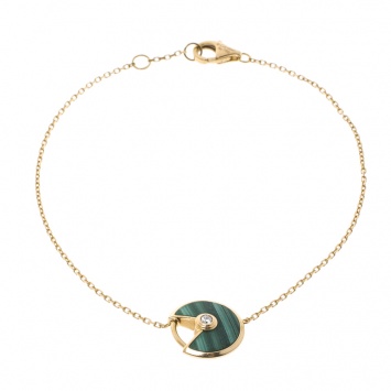 مملوكة مسبقًا Cartier Amulette de Cartier Diamond Malachite 18k Rose Gold Bracelet 18cm