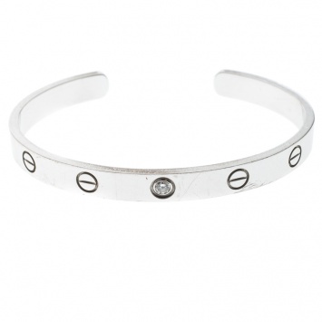 Pre Owned Cartier Love 1 Diamond White Gold Open Cuff Bracelet 17cm