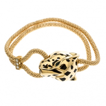 Pre Owned Cartier Panthere De Cartier Diamond Garnet & Onyx 18k Yellow Gold Bracelet