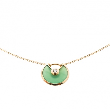 Pre Owned Cartier Amulette de Cartier Chrysoprase & Diamond 18k Yellow Gold XS model Necklace