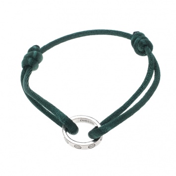 Pre Owned Cartier Love Charity 18k White Gold Green Adjustable Cord Bracelet